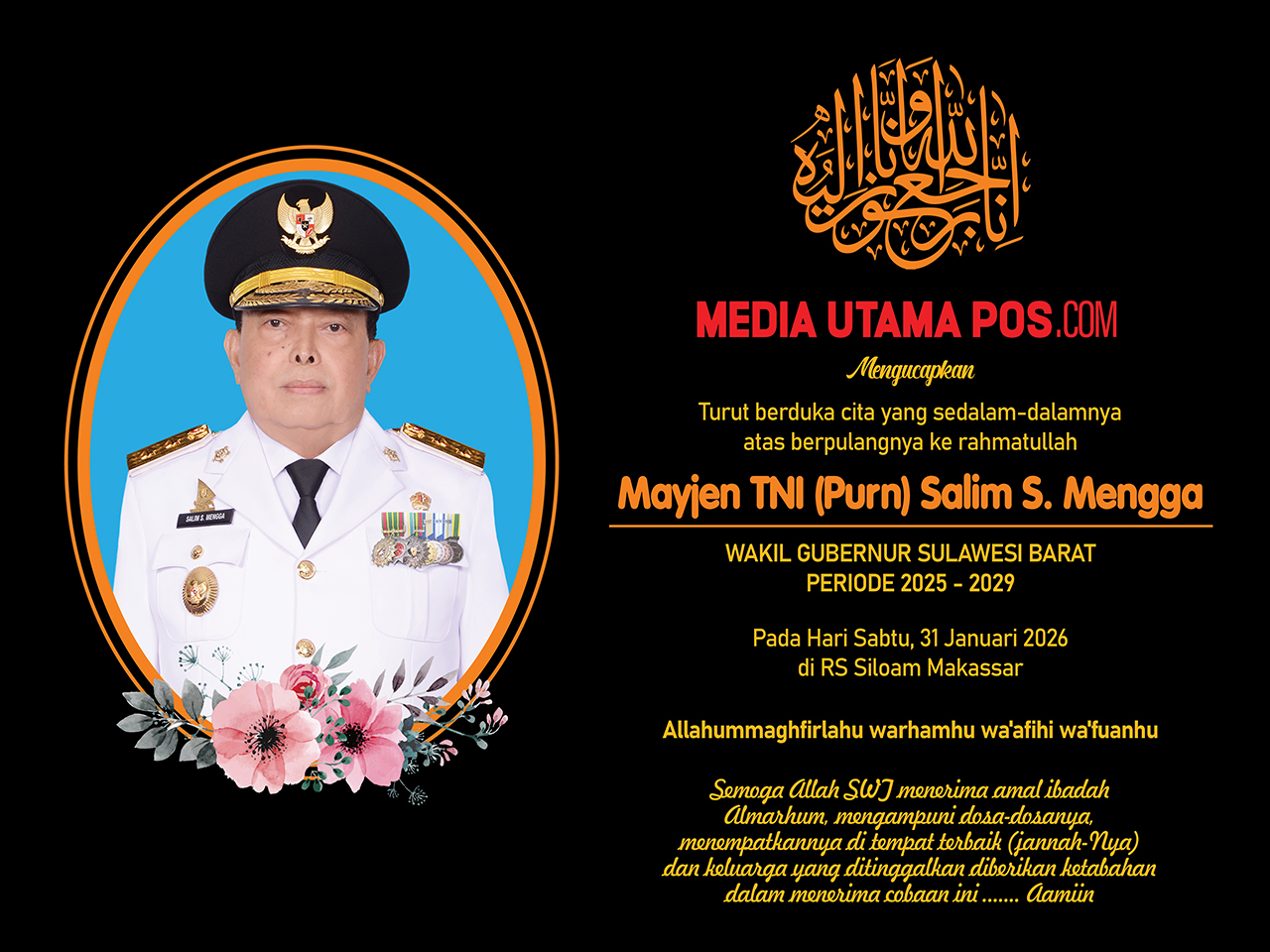 Wakil Gubernur Salim S. Mengga Wafat : Pemprov Sulbar Sampaikan Belasungkawa 